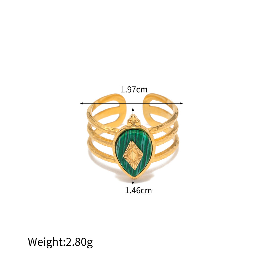 Anillo irregular ajustable de malaquita natural de Olivenorma