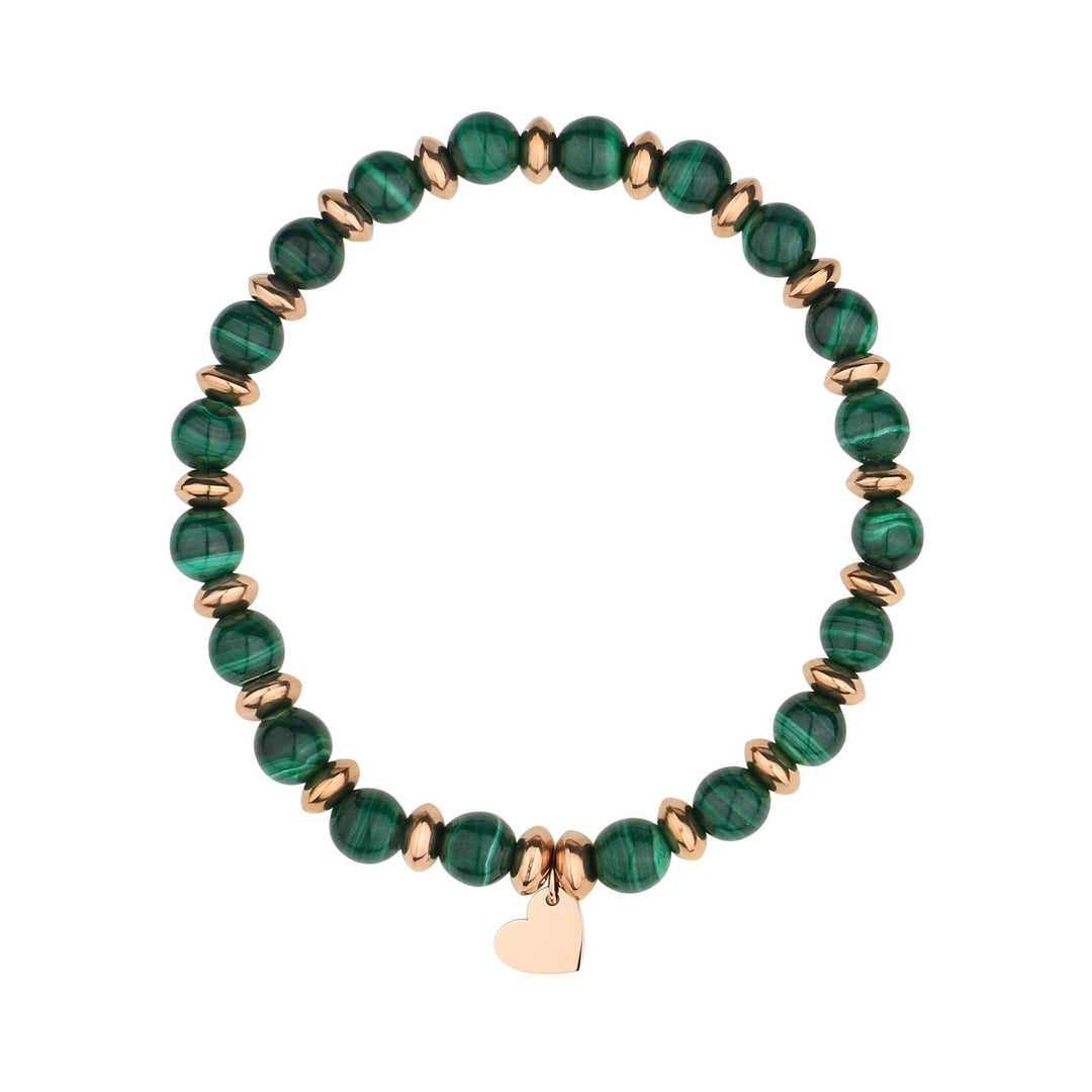 Pulsera con colgante de corazón de metal con cuentas de cristal natural de Olivenorma