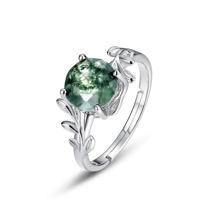 Anillo ajustable con forma de hoja de ágata musgosa elegante de Olivenorma 