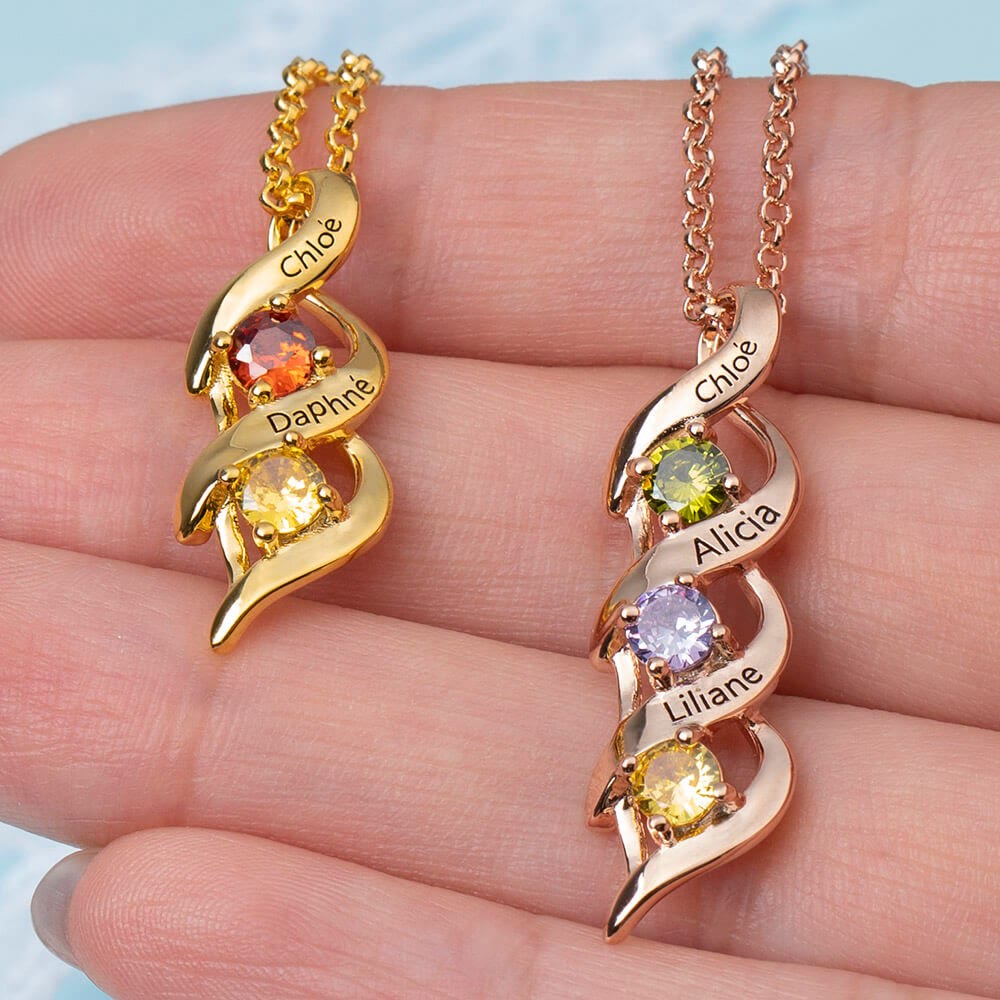 Collar personalizado con grabados y piedras de nacimiento del 1 al 6