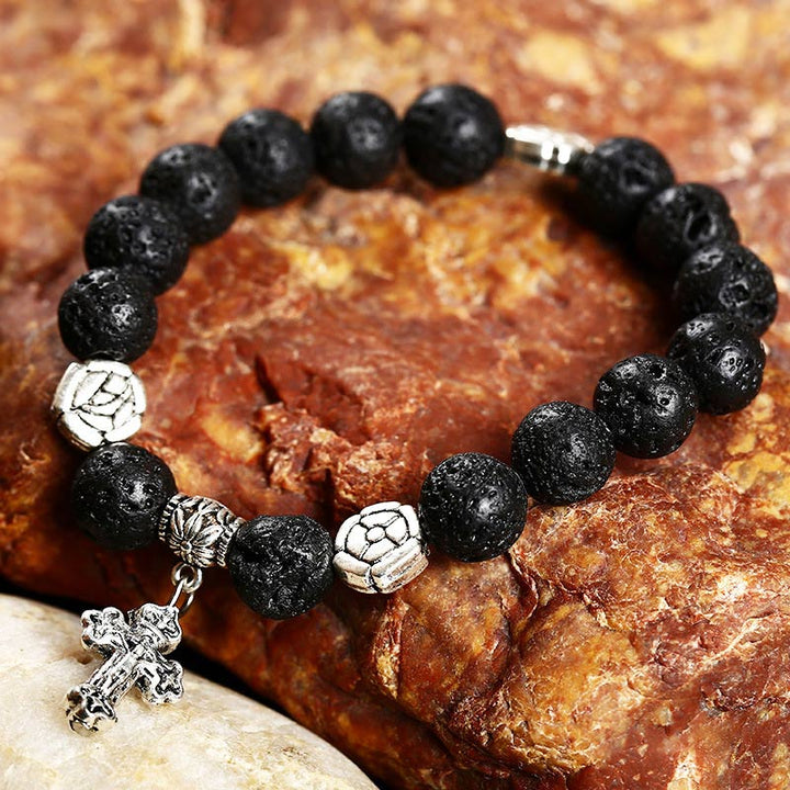 Pulsera con simbolo de cruz de piedra natural