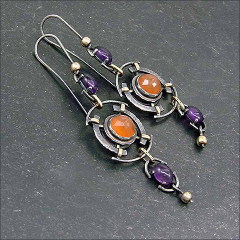Pendientes de bruja con incrustaciones de cristal hueco en forma de disco retro de Olivenorma