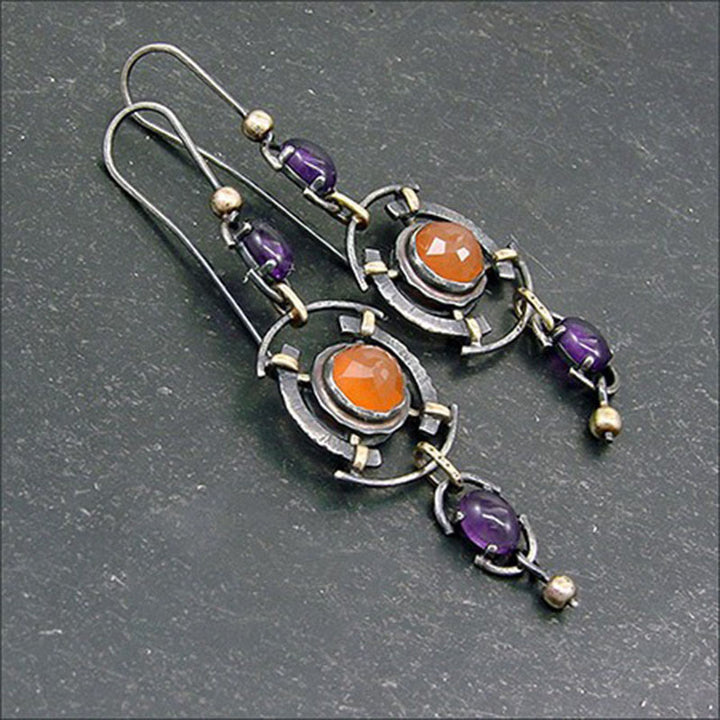 Pendientes de bruja con incrustaciones de cristal hueco en forma de disco retro de Olivenorma