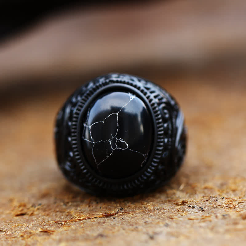 Anillo de acero inoxidable con turquesa negra de Olivenorma