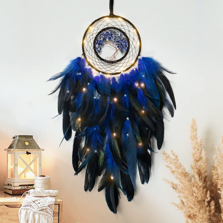 Atrapasueños con plumas de árbol de la vida de cristal de Olivenorma