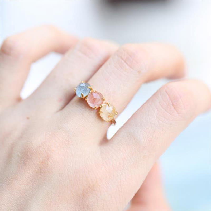 Anillo de plata de ley S925 con cuarzo rutilado natural de Olivenorma