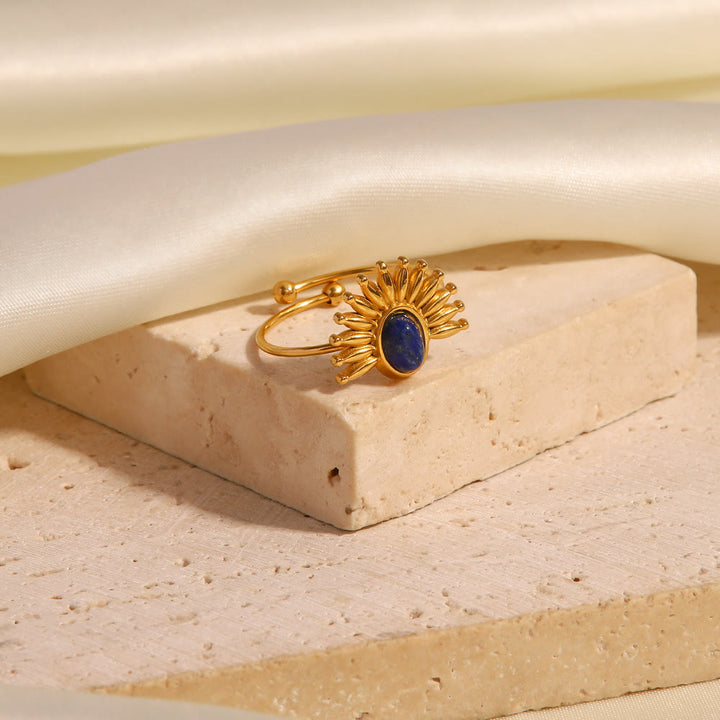 Anillo de acero inoxidable bañado en oro de 18 k con lapislázuli de Olivenorma