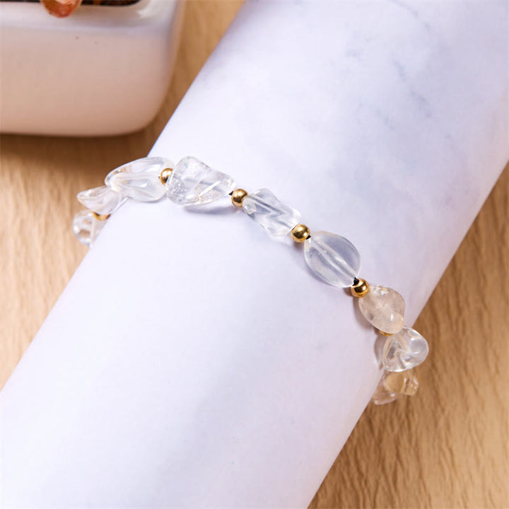 Pulsera tejida a mano con cuentas de piedra irregulares naturales de Olivenorma