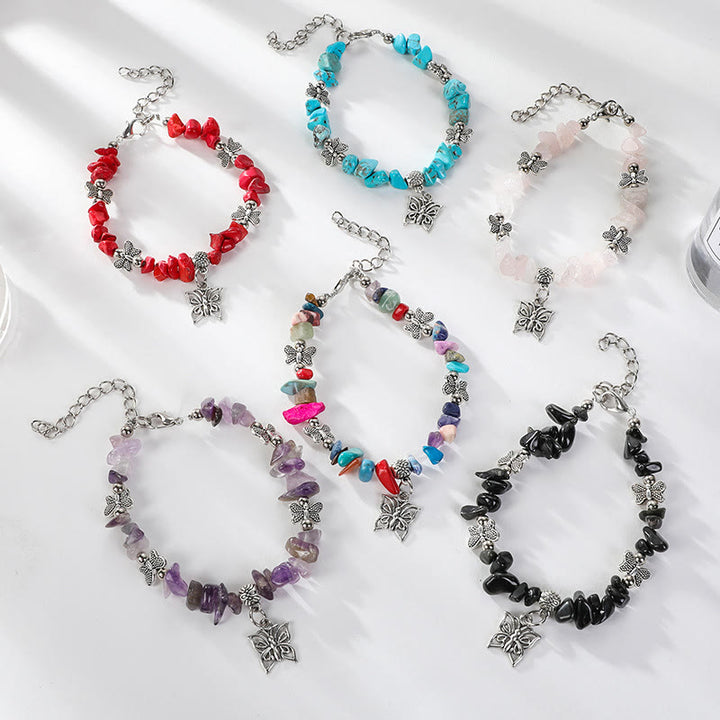 Pulsera con dije de mariposa de escombros de cristal colorido de Olivenorma