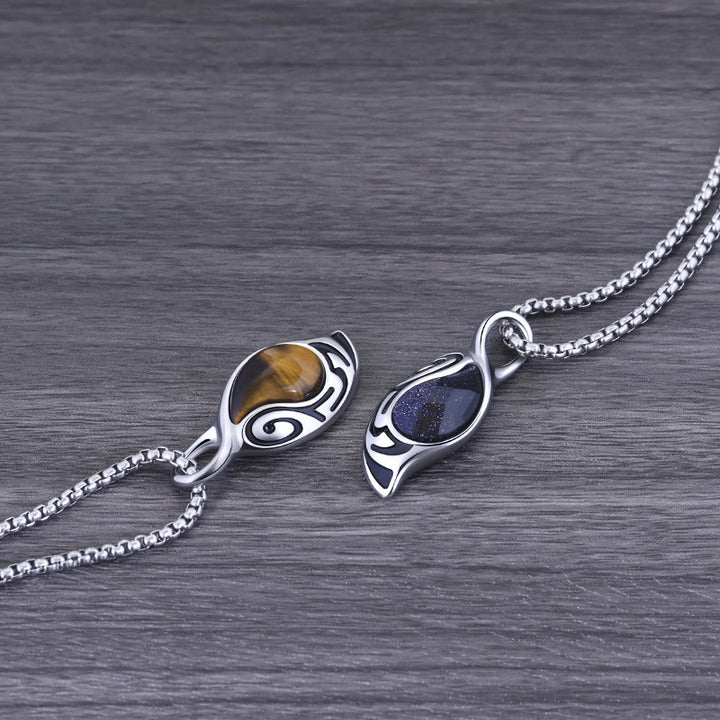 Collar de acero y titanio con ojo de tigre, protección, suerte y coraje de Olivenorma