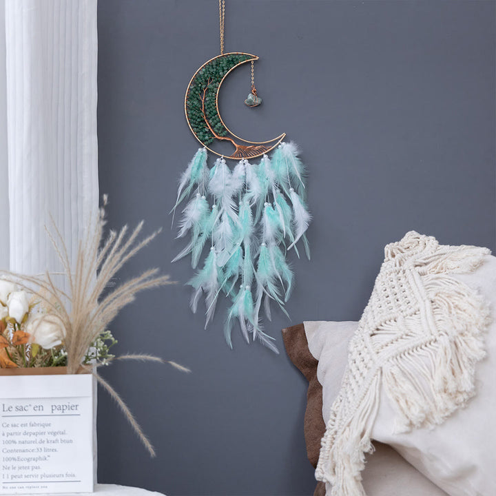 Atrapasueños de luna con árbol de la vida tejido con grava natural de Olivenorma 