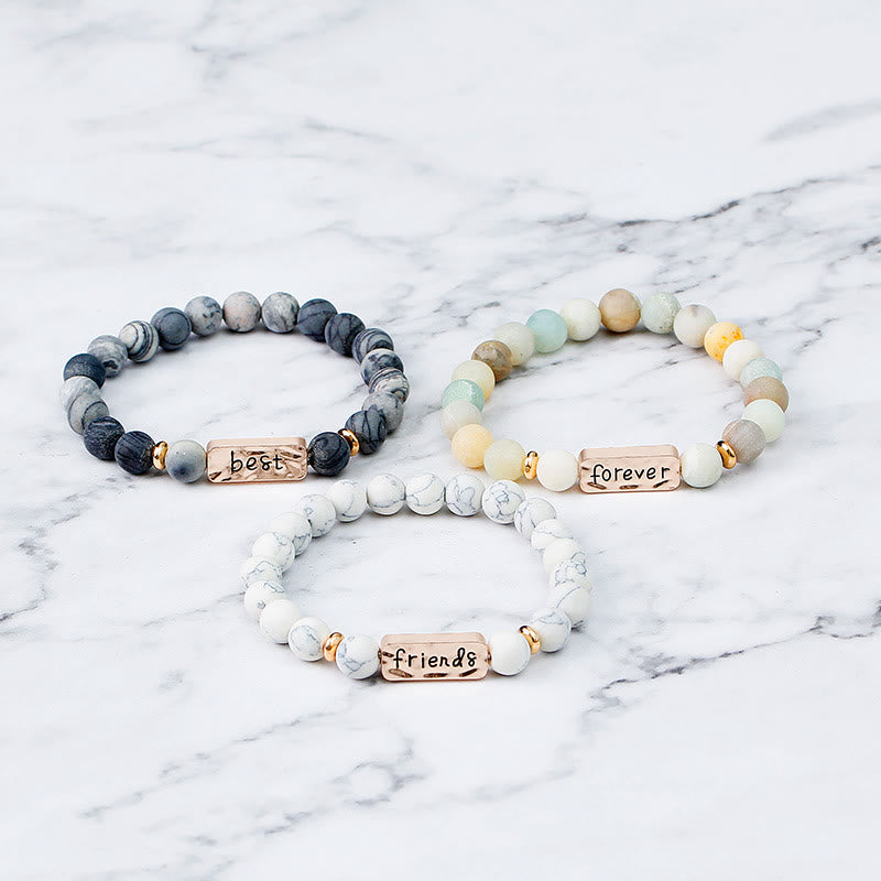 Juego de pulseras con grabado de 3 piezas con piedras preciosas naturales de Olivenorma Best Friend Forever