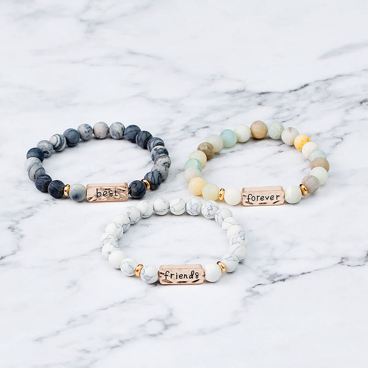 Juego de pulseras con grabado de 3 piezas con piedras preciosas naturales de Olivenorma Best Friend Forever