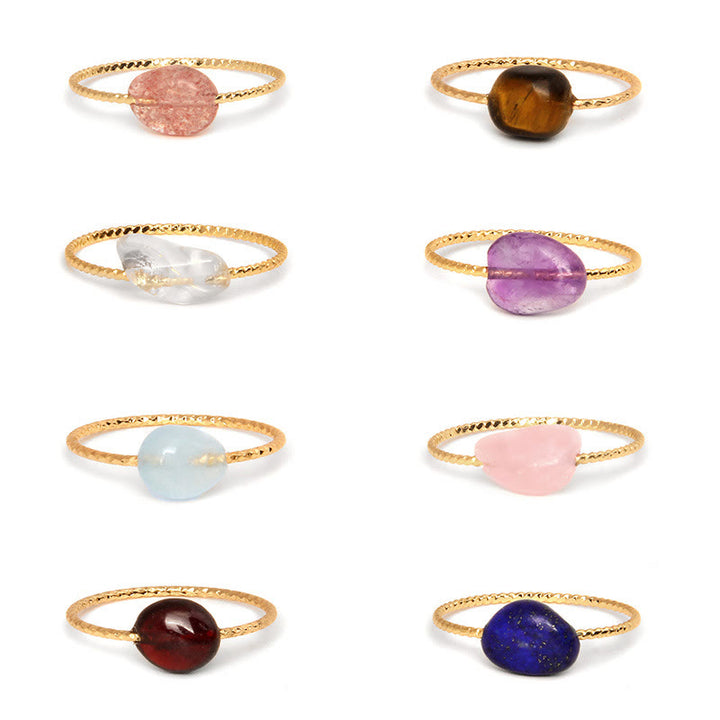 Juego de anillos de cristal irregular con piedra natural Olivenorma