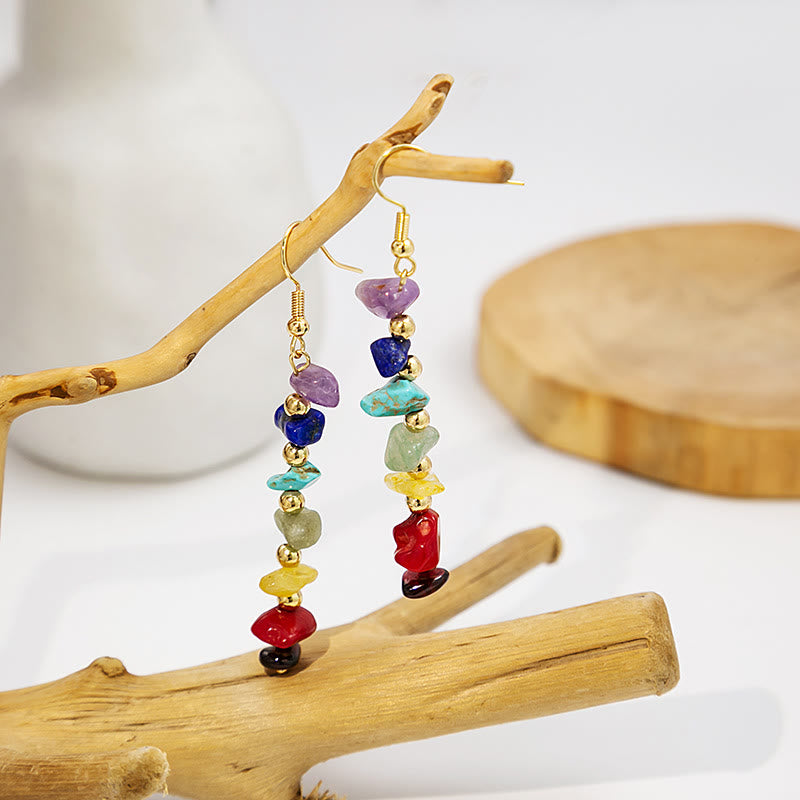 Pendientes colgantes de grava con piedra de los 7 chakras de Olivenorma