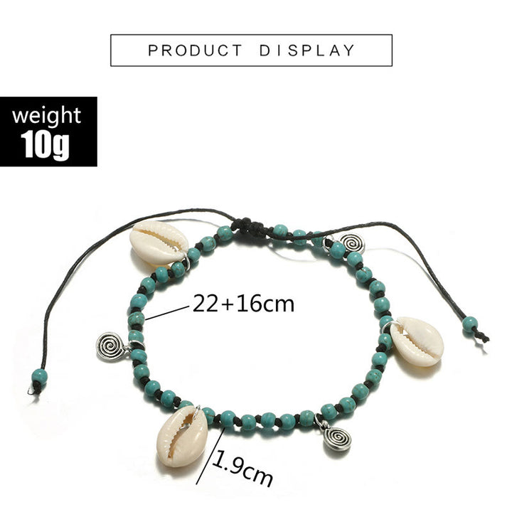 Pulsera tobillera con colgante de concha y cuentas de turquesa natural de Olivenorma