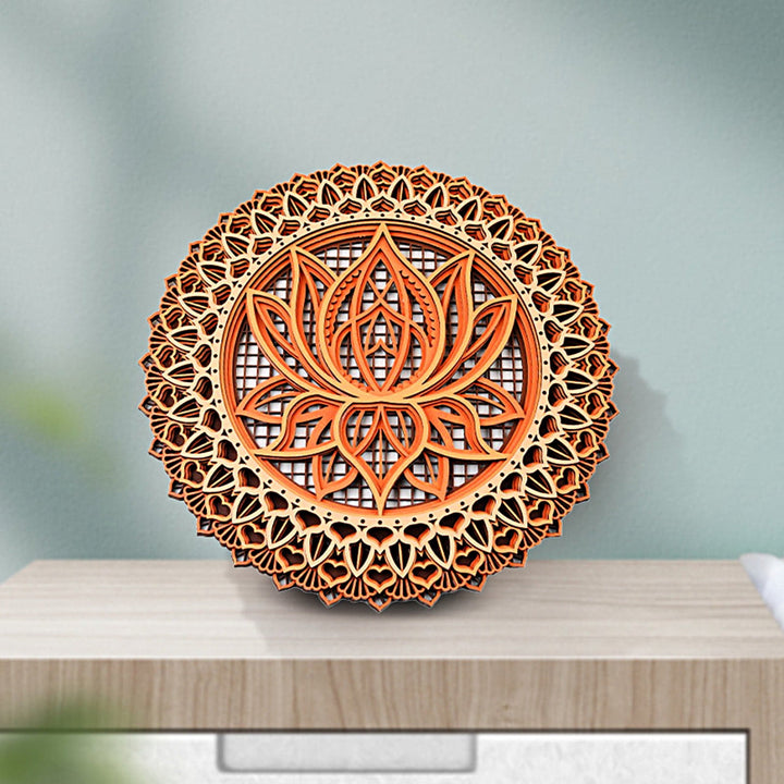 Decoración de pared con grabado 3D de madera con mandala de loto de Olivenorma
