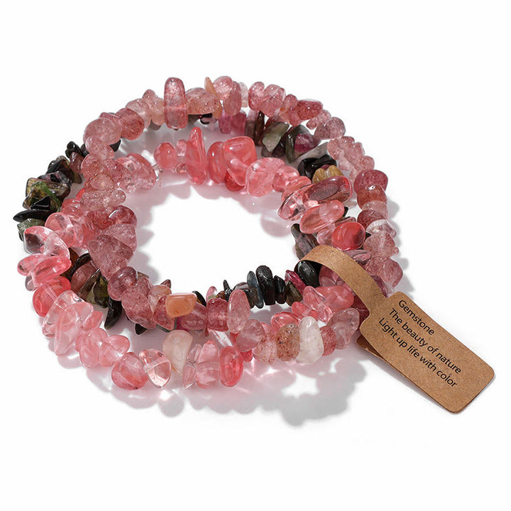 Pulsera de tres capas con grava de cristal irregular natural de Olivenorma 