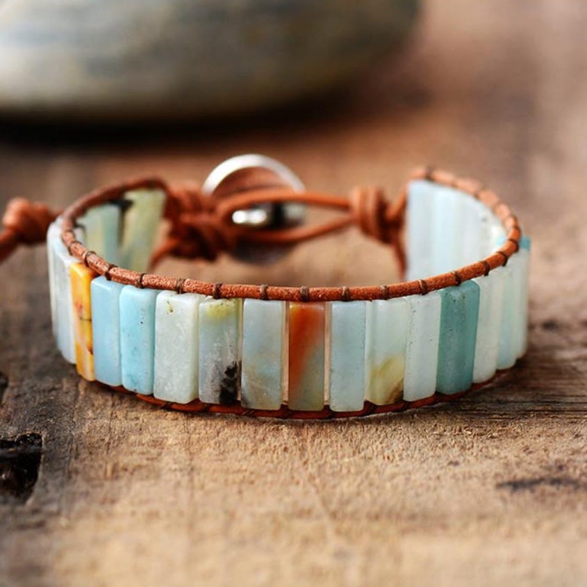 Pulsera de cuero con cordón de piedra natural cuadrada de Olivenorma