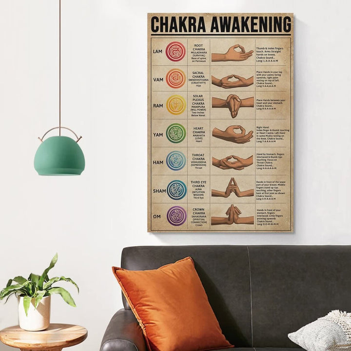 Póster del despertar de los chakras del yoga retro de Olivenorma