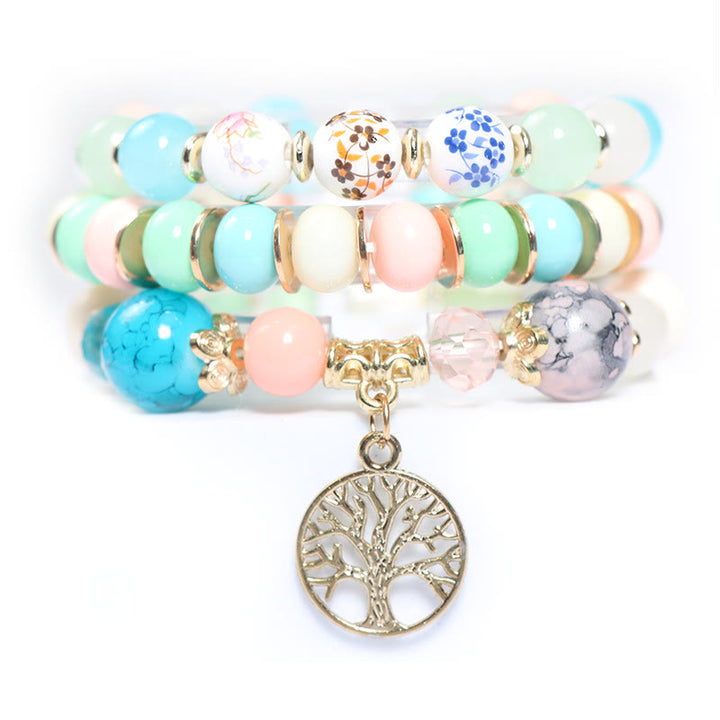 Conjunto de pulseras de cristal con forma de árbol de la vida hechas a mano de Olivenorma Boho 