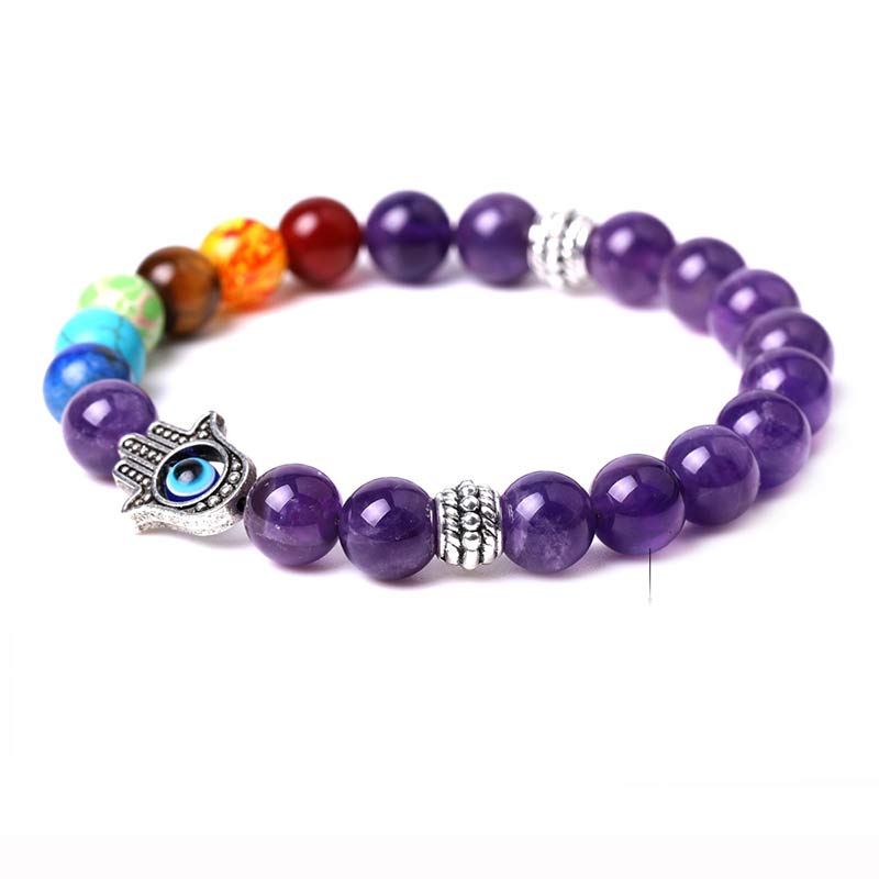 Olivenorma Pulsera Natural Chakra Hamsa y Mal de Ojo Reki