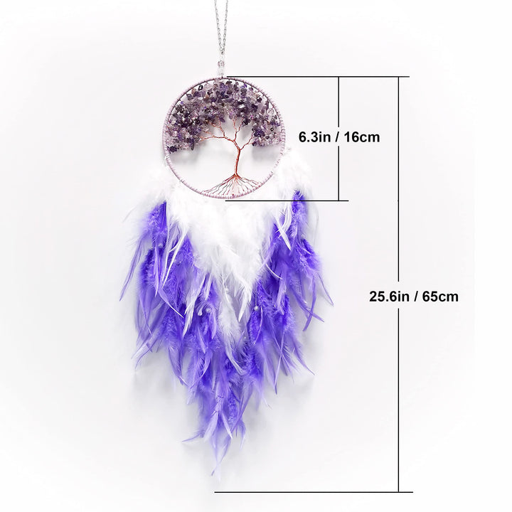 Atrapasueños morado con árbol de la vida de cristal curativo de Olivenorma 
