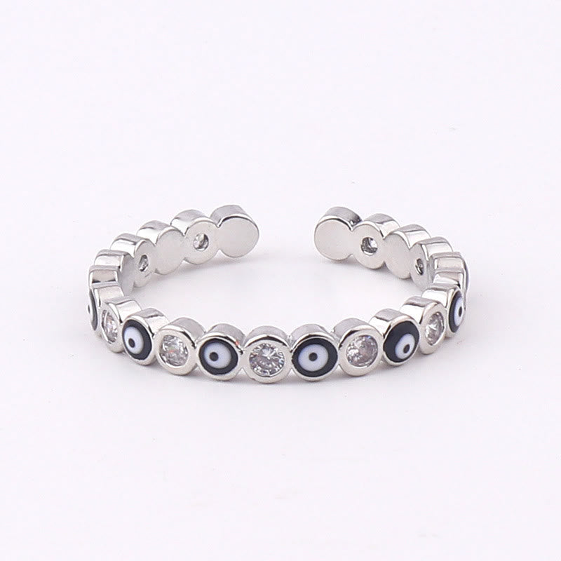 Anillo ajustable con circonita blanca y ojo malvado de colores de Olivenorma 