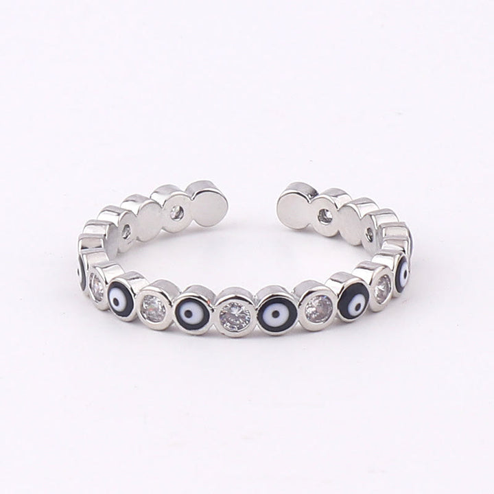 Anillo ajustable con circonita blanca y ojo malvado de colores de Olivenorma 