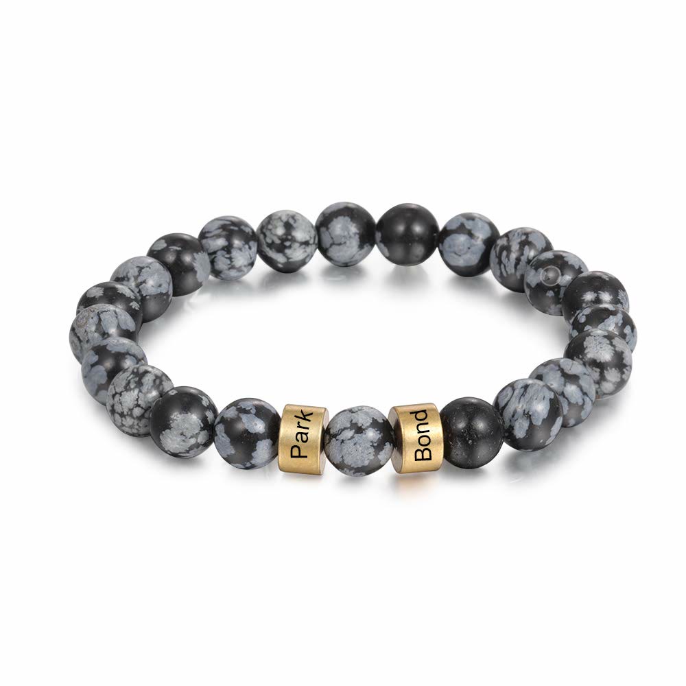 Pulsera de hombre personalizada con cuentas grabadas en piedra natural de Olivenorma