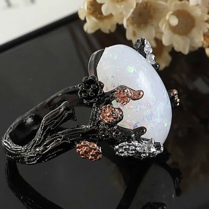 Olivenorma "Flor de medianoche: - Anillo de ópalo de árbol mágico