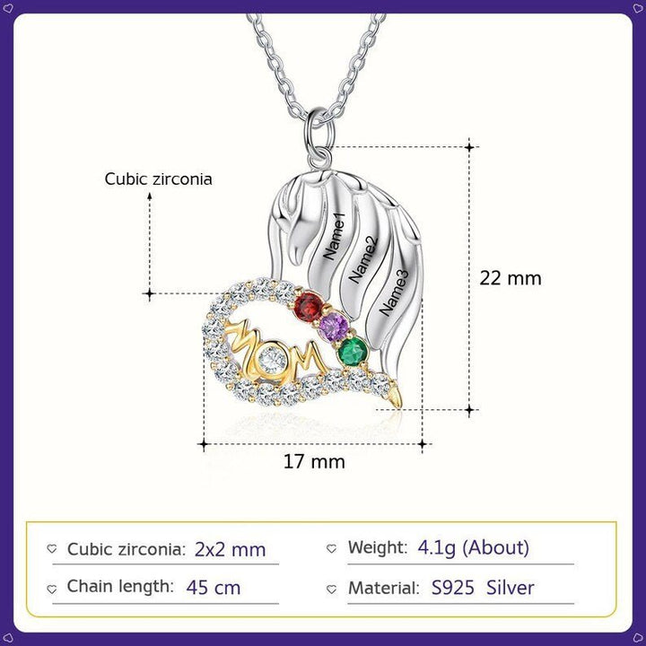 Collar con forma de corazón de medio diamante y piedras de nacimiento para madres de Olivenorma