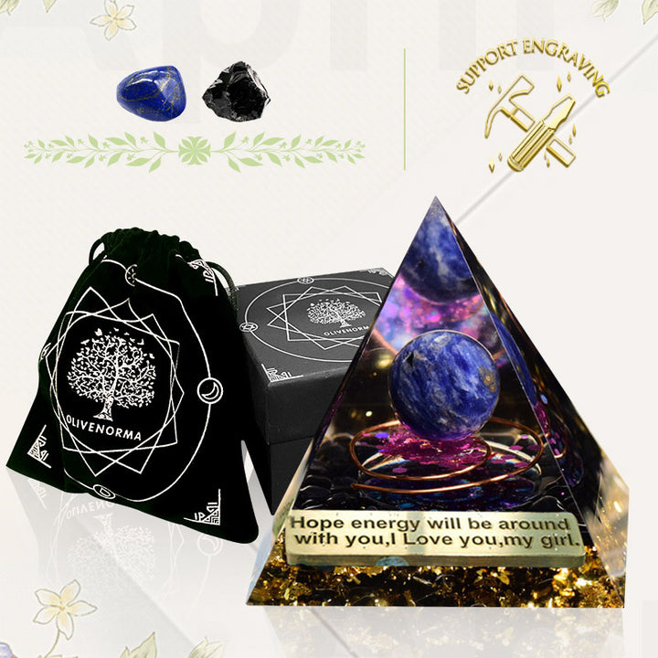 Pirámide de orgón de obsidiana y lapislázuli de Olivenorma