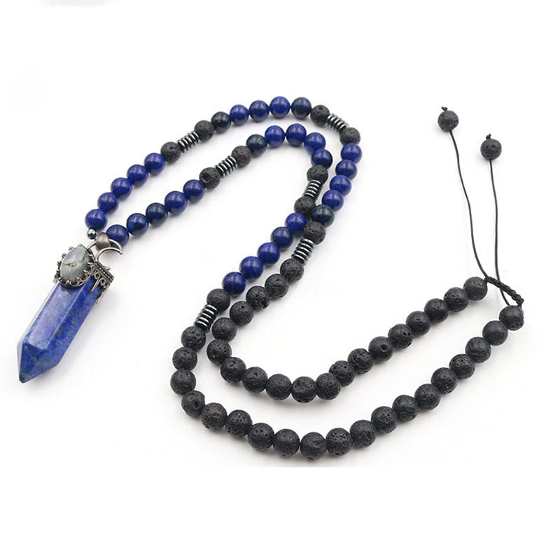 Collar Mala con colgante de prisma hexagonal de cristal natural de Olivenorma