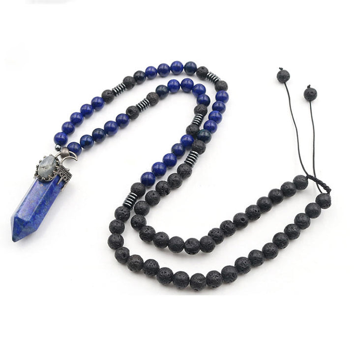 Collar Mala con colgante de prisma hexagonal de cristal natural de Olivenorma