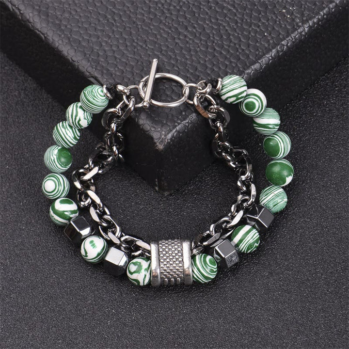 Pulsera de cadena de titanio con piedra de malaquita de 8 mm de Olivenorma