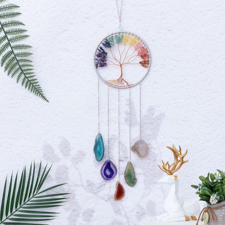 Adorno de pared con árbol de la vida de ágata de los chakras de Olivenorma