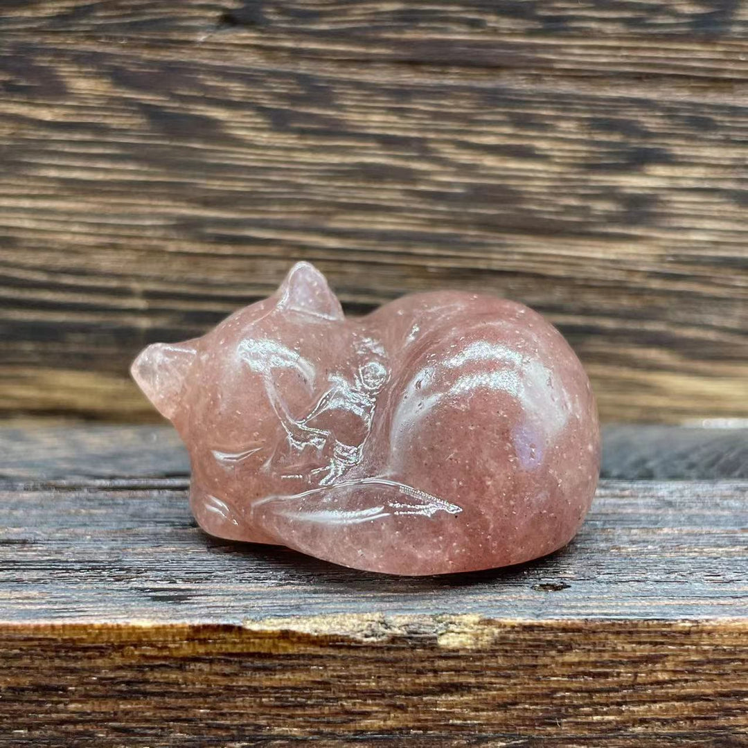 Adorno con piedras preciosas de gato de cristal natural de 4 cm de Olivenorma