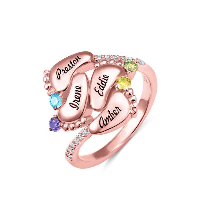 Anillo con piedras de nacimiento grabadas con pies de bebé de Olivenorma Creative