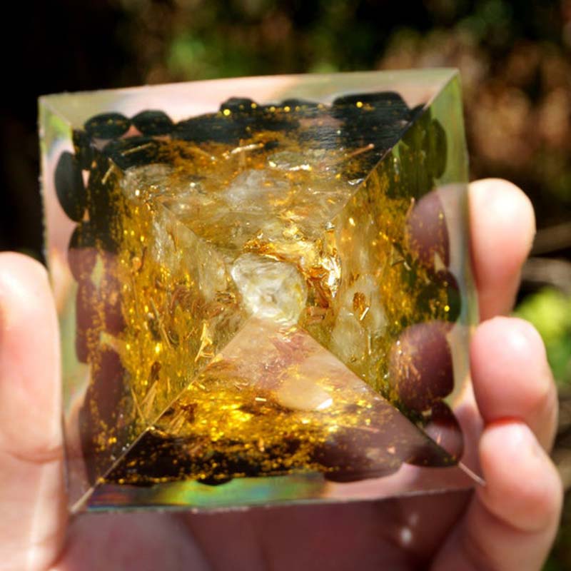 Pirámide de orgón del árbol de la vida de citrino y obsidiana de Olivenorma