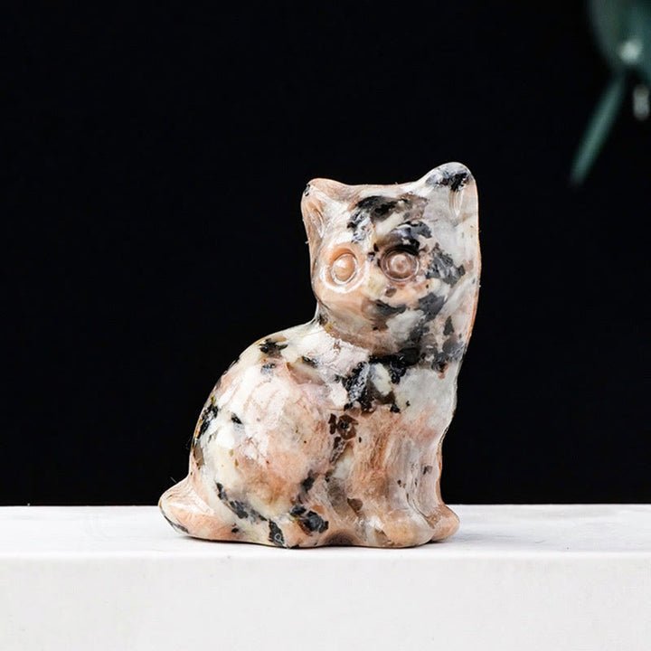 Adorno con piedra preciosa tallada en forma de gato de la suerte de cristal natural de Olivenorma