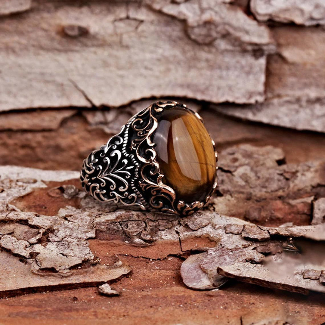 Anillo de piedra preciosa de ojo de tigre para hombre de Olivenorma