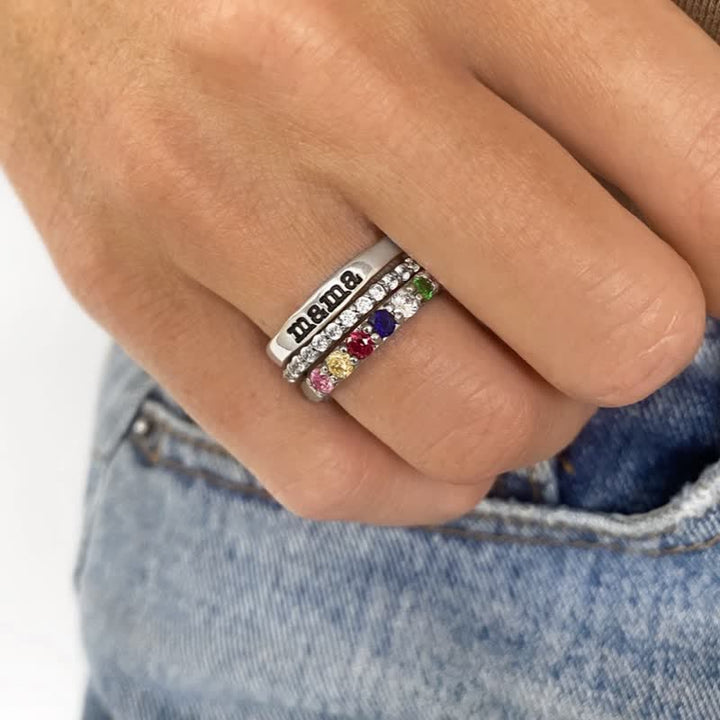 Juego de anillos de 3 piezas con piedra natal y circonita de regalo personalizado de Olivenorma