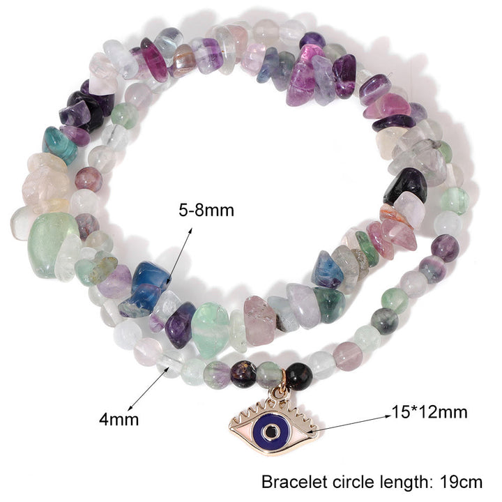 Juego de pulseras de cristal de doble capa con colgante de ojo malvado de Olivenorma