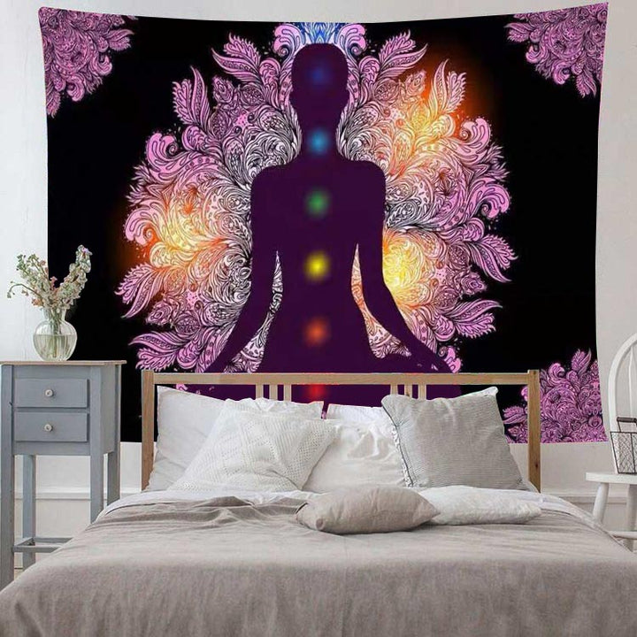 Tapiz de yoga y meditación de los siete chakras. 