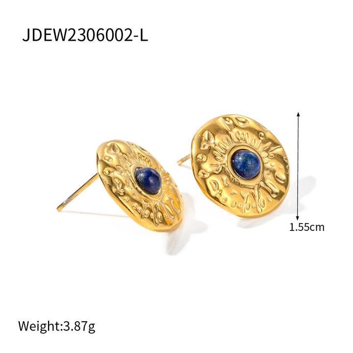 Pendientes de acero y titanio dorados con turquesa y sodalita de Olivenorma