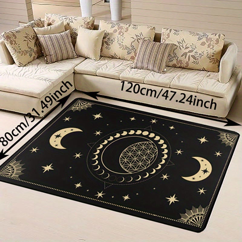 Alfombra Olivenorma de 1 pieza con diseño de luna, estrellas y sol en color negro