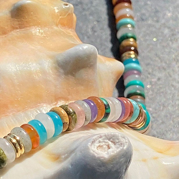 Pulsera y collar con piedras preciosas y cuentas redondas de cristal mixtas estilo bohemio de Olivenorma 