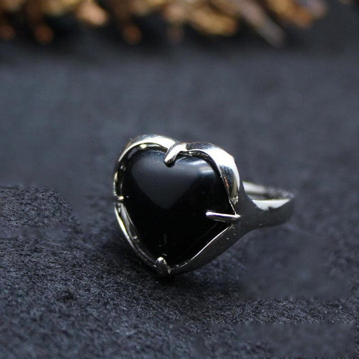 Anillo de corazón de cristal de piedra natural Olivenorma