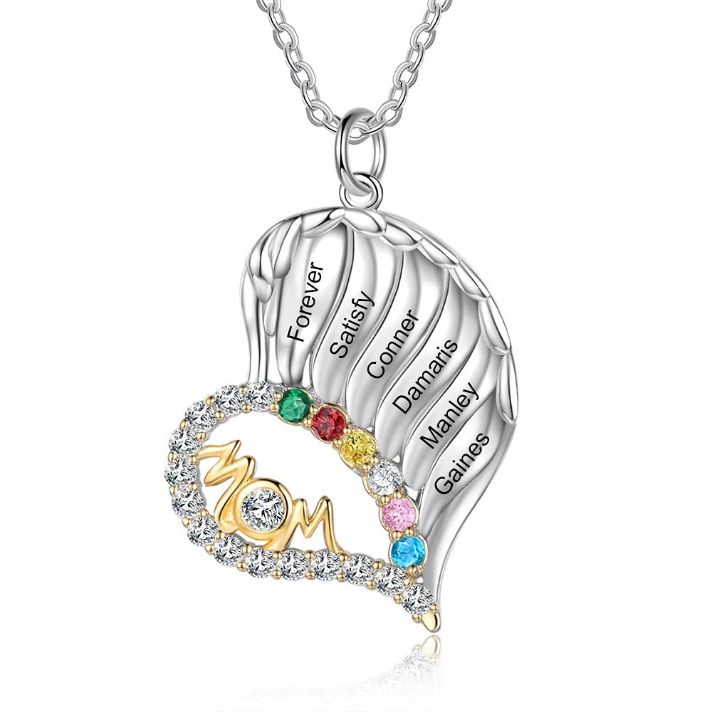 Collar con forma de corazón de medio diamante y piedras de nacimiento para madres de Olivenorma